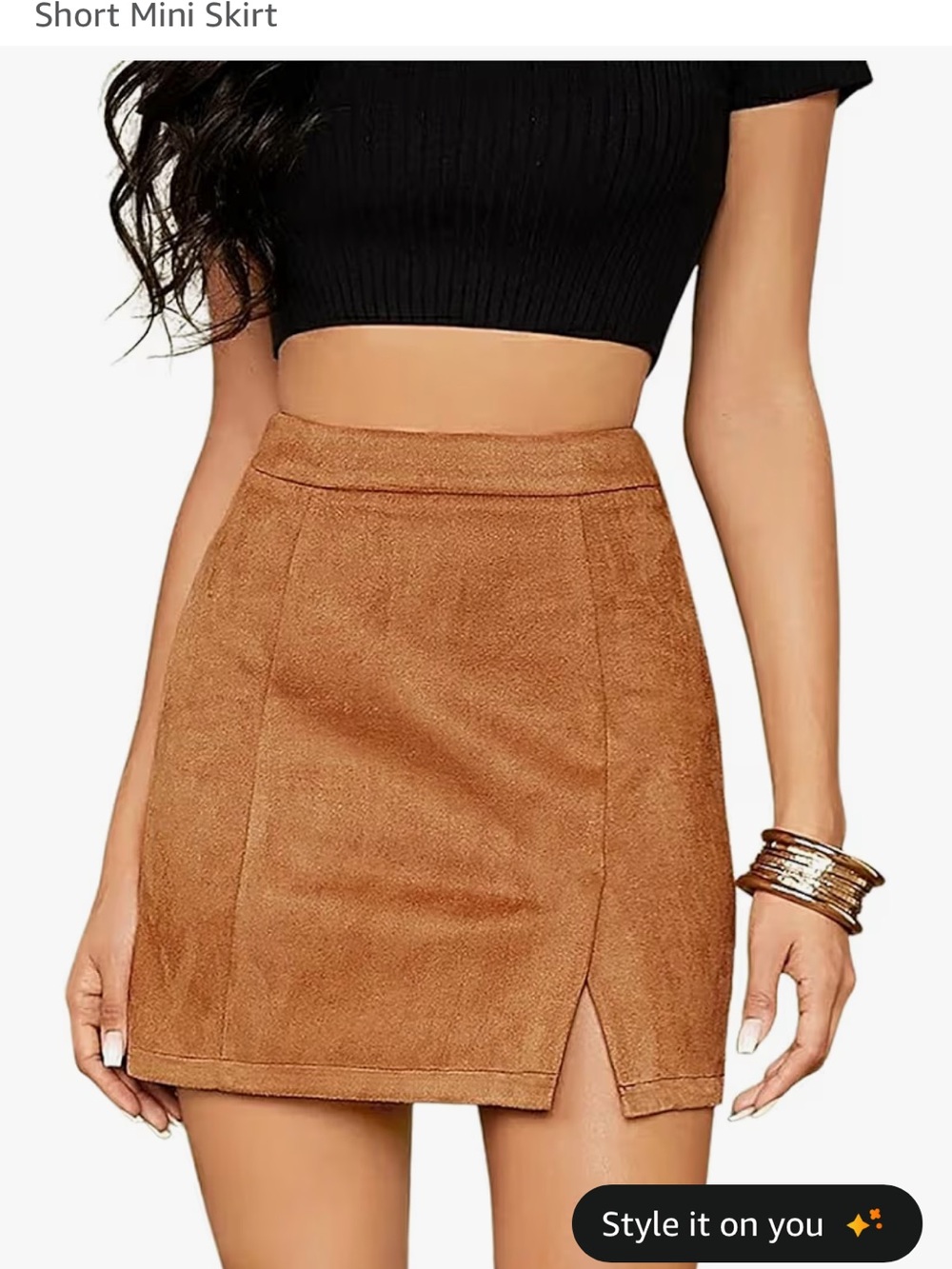 High-Waist Suede Mini Skirt in Cognac